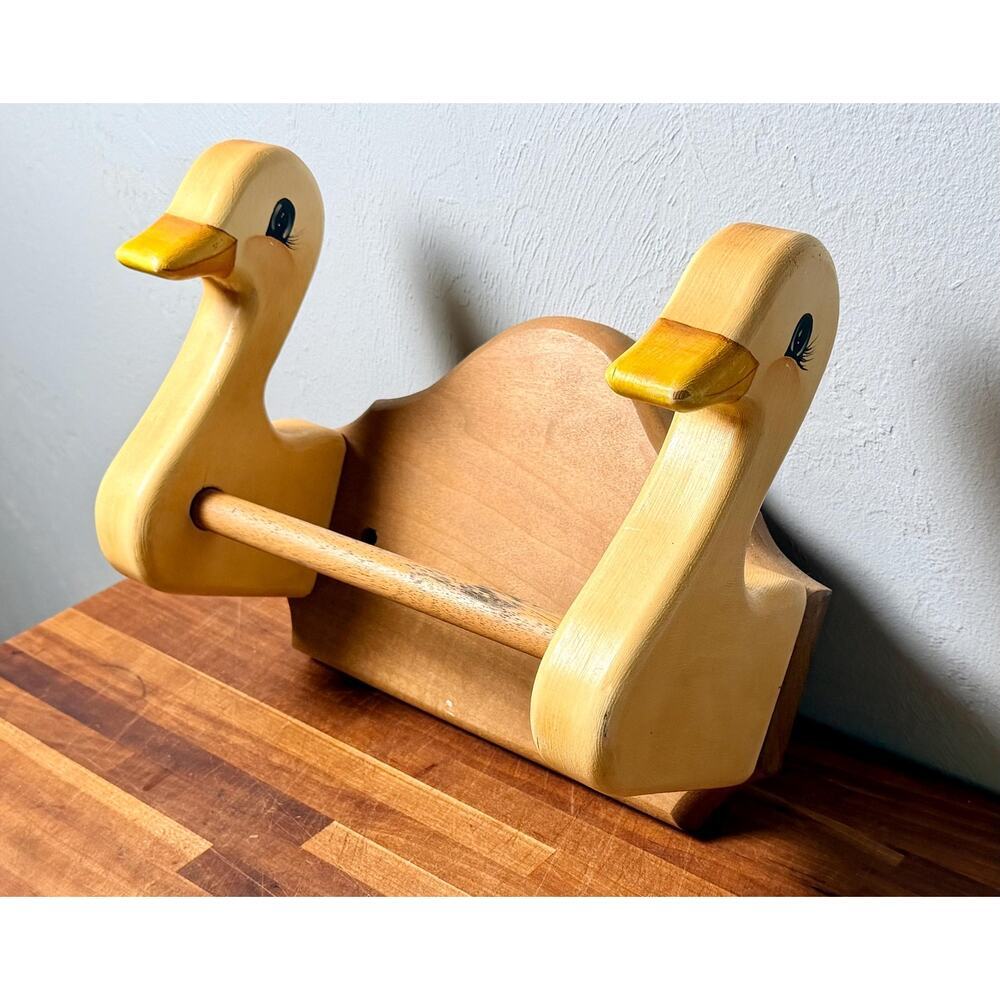 Vintage Wooden Goose Towel Wall Rack | Hand Painted Duck Geese Kitchen Decor - Picture 3 of 16